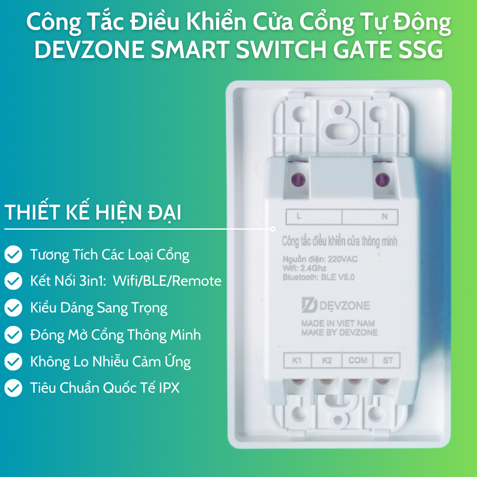 Công Tắc Điều Khiển Đóng Mở Cửa Cổng Tự Động Bằng Điện Thoại DEVZONE SMART SWITCH GATE SSG 4 in 1 Nút Bấm Cơ Gắn Tường Wifi Bluetooth Remote
