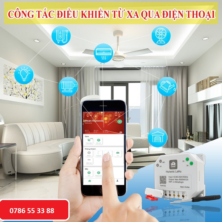 Công tắc thông minh điều khiển bật tắt thiết bị từ xa qua điện thoại HUNONIC LAHU 4000w chính hãng