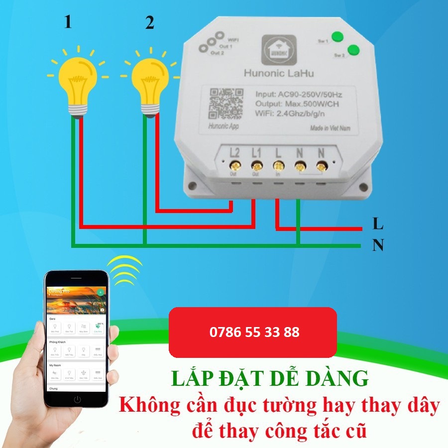 Công tắc thông minh điều khiển bật tắt thiết bị từ xa qua điện thoại HUNONIC LAHU 4000w chính hãng