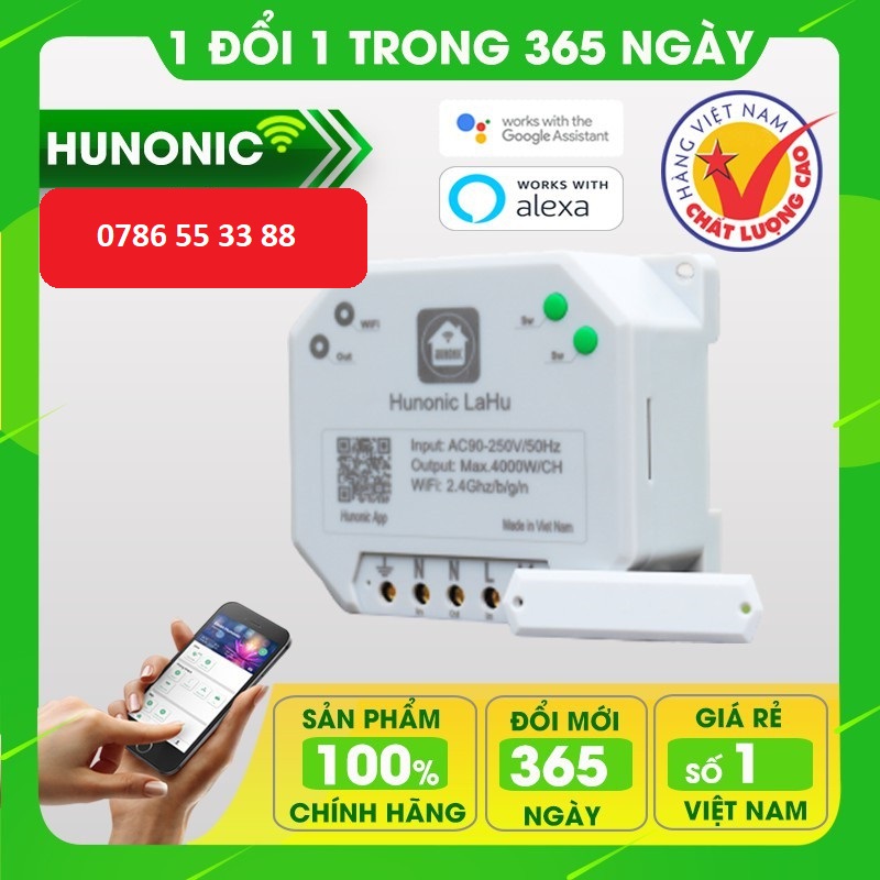 Công tắc thông minh điều khiển bật tắt thiết bị từ xa qua điện thoại HUNONIC LAHU 4000w chính hãng