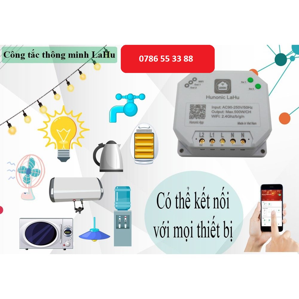Công tắc thông minh điều khiển bật tắt thiết bị từ xa qua điện thoại HUNONIC LAHU 4000w chính hãng