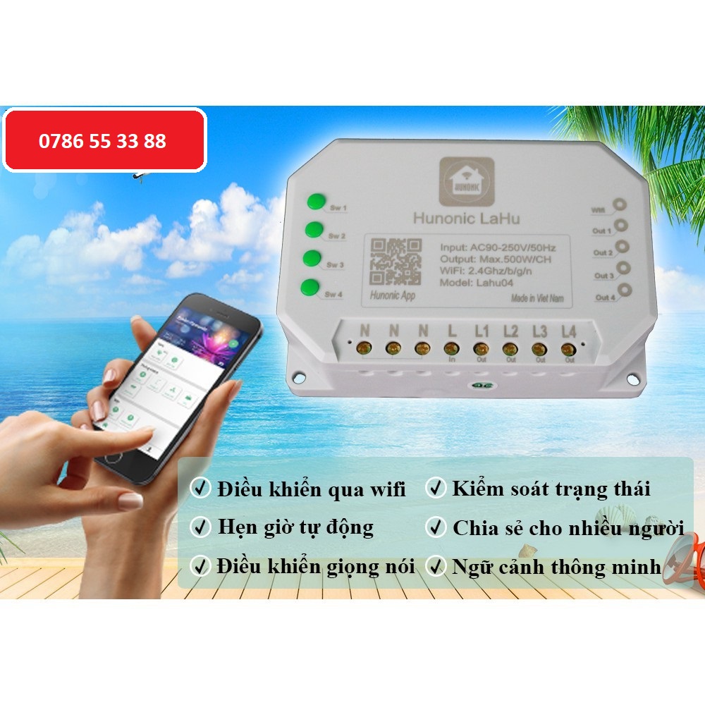 Công tắc thông minh điều khiển bật tắt thiết bị từ xa qua điện thoại HUNONIC LAHU IR Việt Nam Chính Hãng