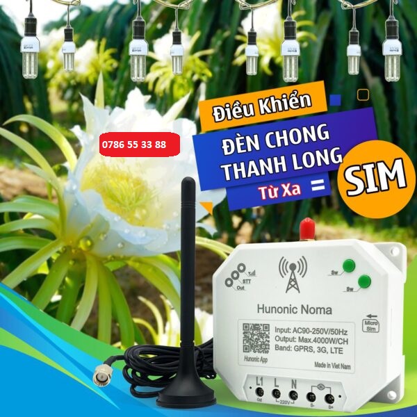 Công tắc thông minh HUNONIC NOMA 4 kênh dùng Sim 3G 4G 5G điều khiển bật tắt thiết bị qua điện thoại không cần Wifi