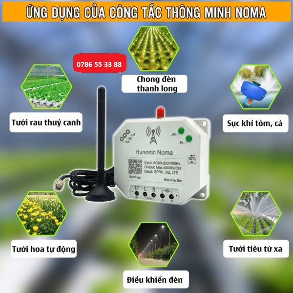 Công tắc thông minh HUNONIC NOMA 4 kênh dùng Sim 3G 4G 5G điều khiển bật tắt thiết bị qua điện thoại không cần Wifi
