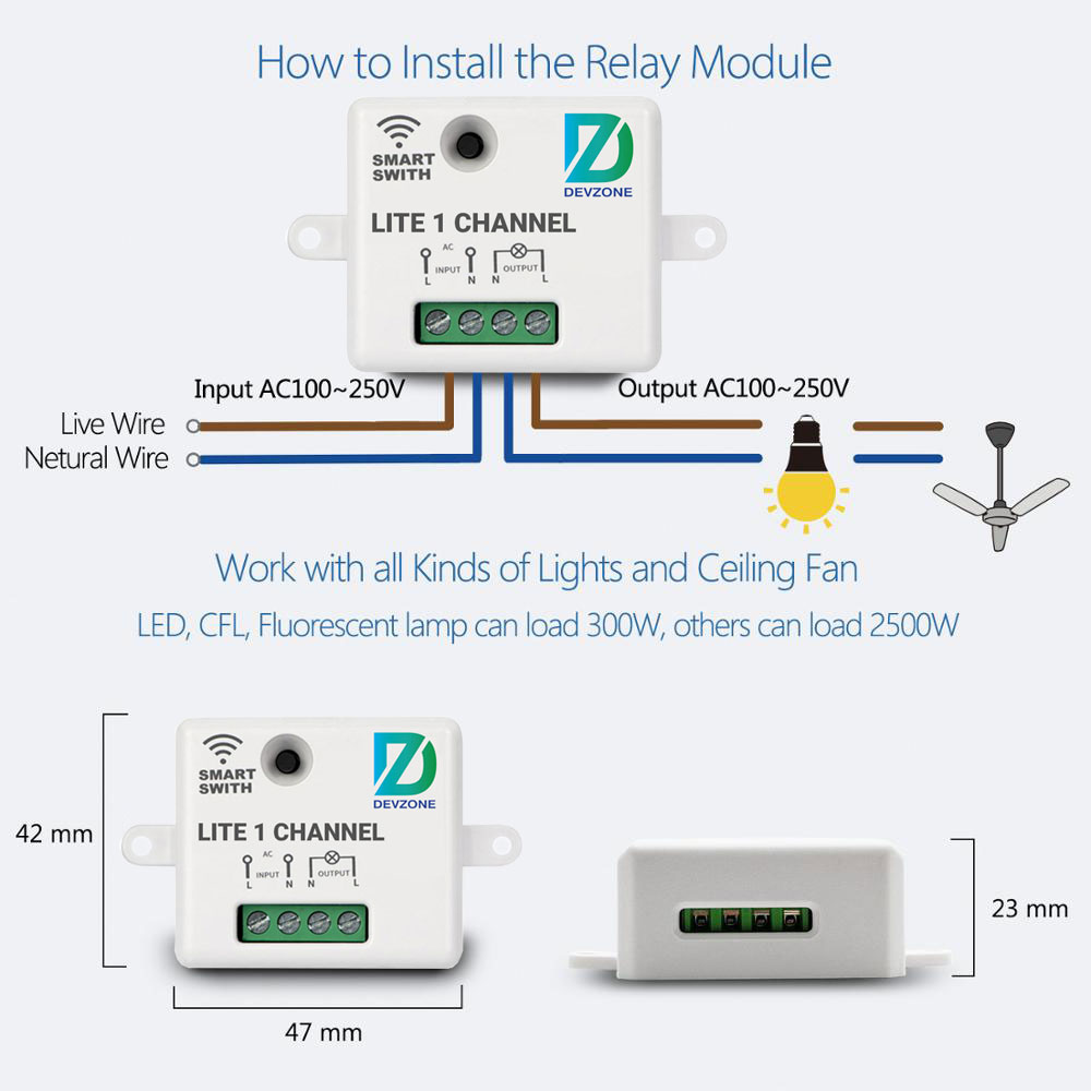 Công tắc thông minh wifi DEVZONE LITE điều khiển bật tắt máy bơm nước thiết bị điện từ xa qua điện thoại