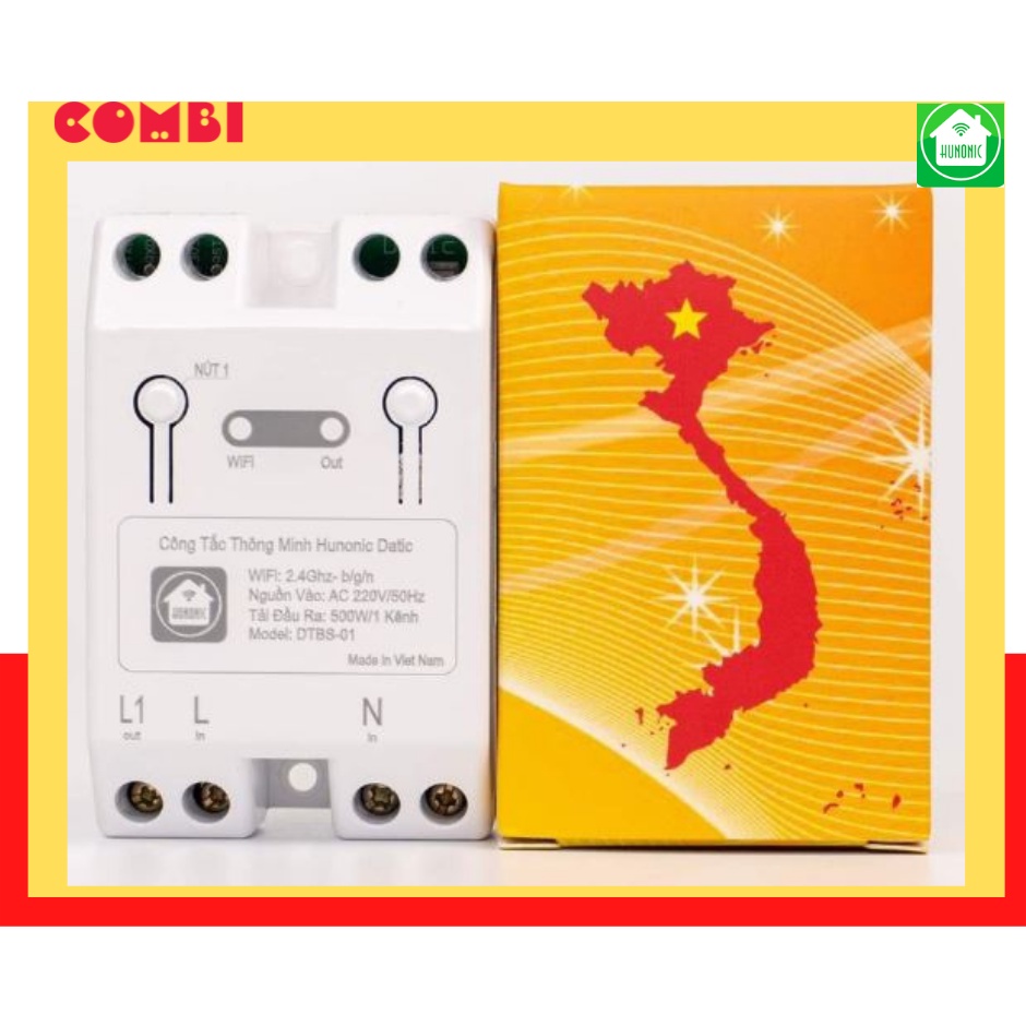 Công tắc thông minh Wifi Hunonic Datic điều khiển tắt bật thiết bị điện từ xa qua điện thoại giọng nói cao cấp