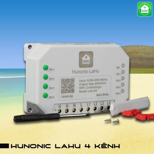 Công tắc thông minh wifi HUNONIC LAHU 1 2 4 kênh điều khiển bật tắt thiết bị từ xa qua điện thoại