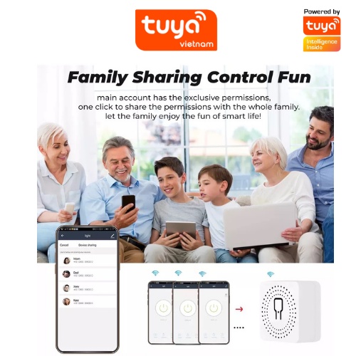 Công tắc thông minh wifi TUYA Module 16 A mini theo dõi bật tắt máy bơm nước thiết bị điện từ xa qua điện thoại