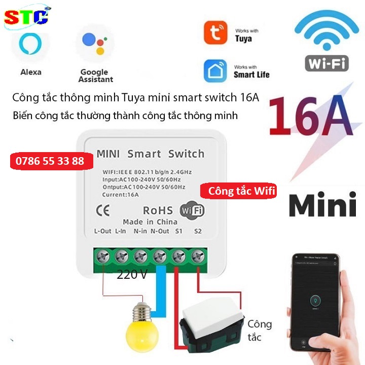 Công Tắc Thông Minh Wifi TUYA Smart Basic thay Sonoff điều khiển bật tắt thiết bị từ xa qua điện thoại