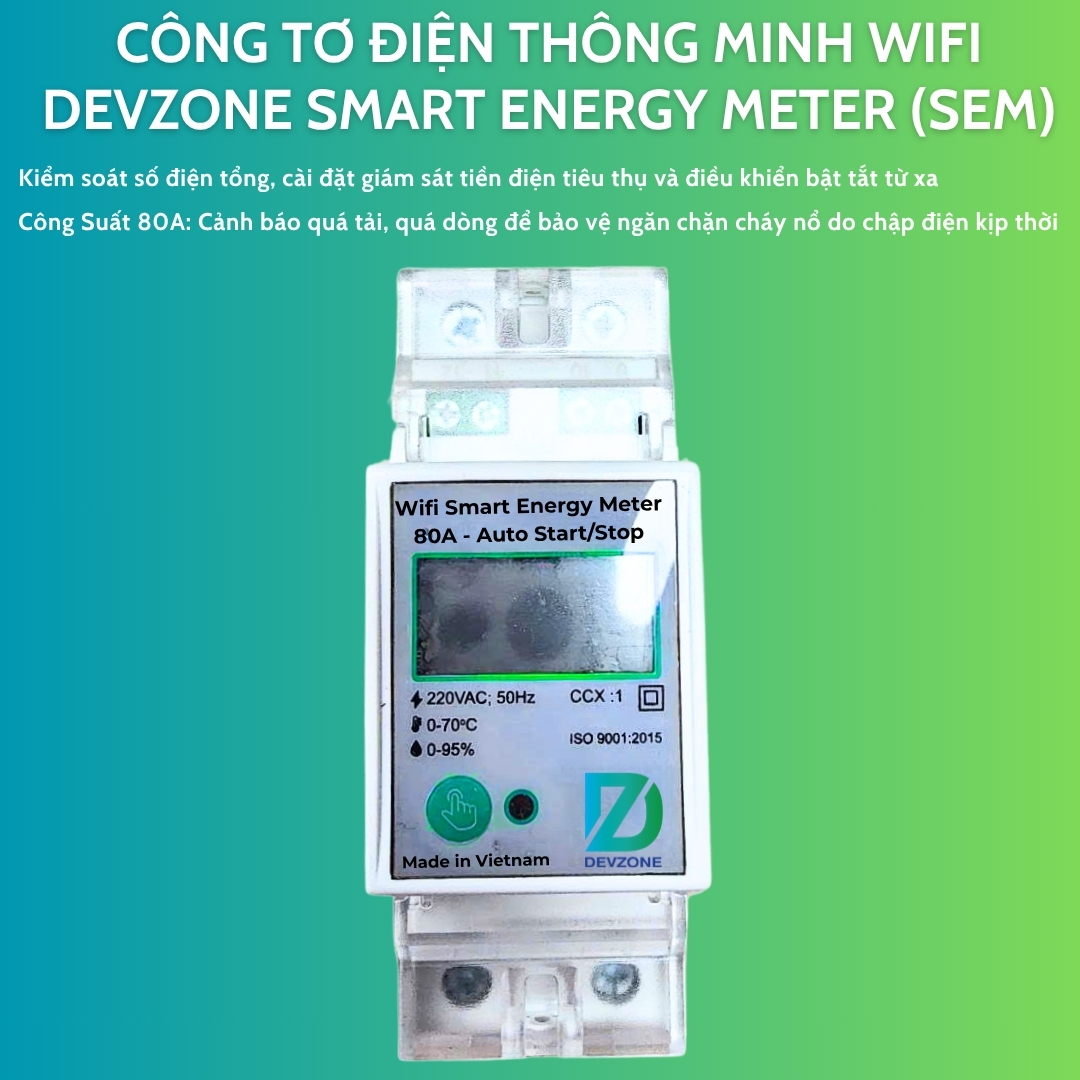 Công tơ điện thông minh Wifi DEVZONE SEM giám sát theo dõi tiền điện điều khiển bật tắt từ xa qua điện thoại