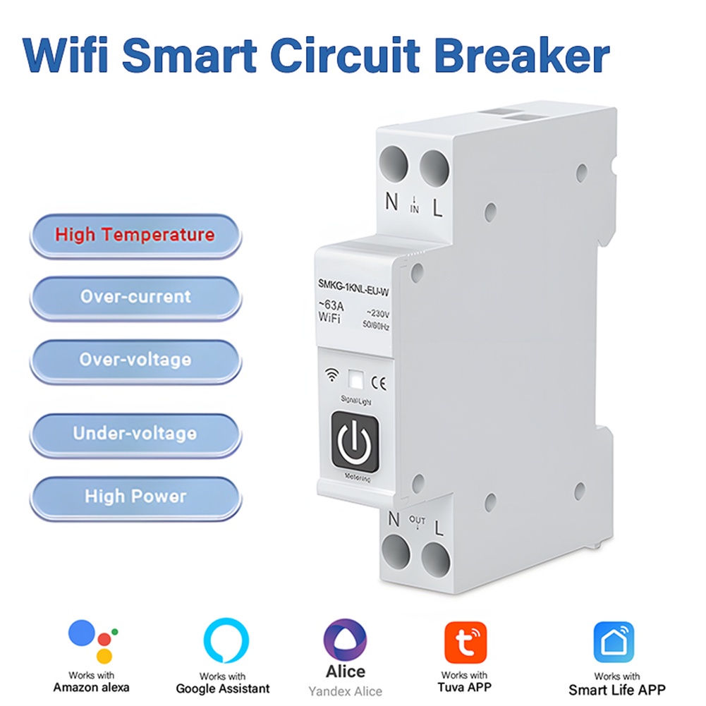 Công Tơ Điện Tử Thông Minh TUYA Wifi ZMAI 90 63A ATMS DIN RAIL đo số điện tiêu thụ cảnh báo bật tắt aptomat từ xa qua điện thoại bản quốc tế