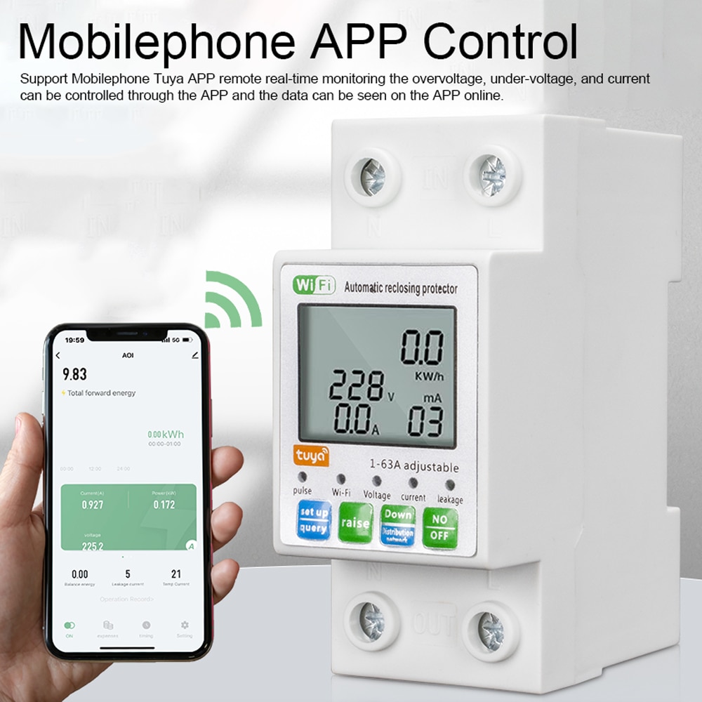 Công Tơ Điện Tử Thông Minh TUYA Wifi ZMAI 90 63A ATMS DIN RAIL đo số điện tiêu thụ cảnh báo bật tắt aptomat từ xa qua điện thoại bản quốc tế