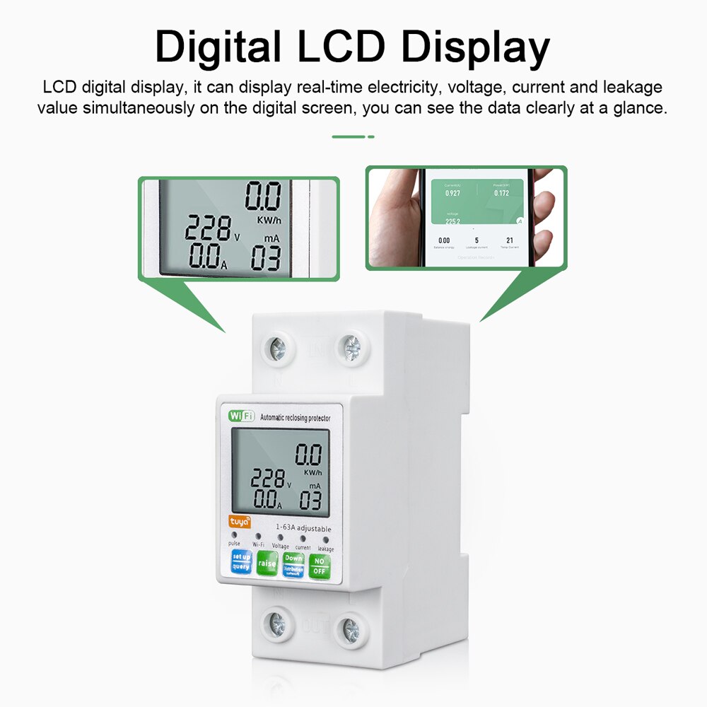 Công Tơ Điện Tử Thông Minh TUYA Wifi ZMAI 90 63A ATMS DIN RAIL đo số điện tiêu thụ cảnh báo bật tắt aptomat từ xa qua điện thoại bản quốc tế