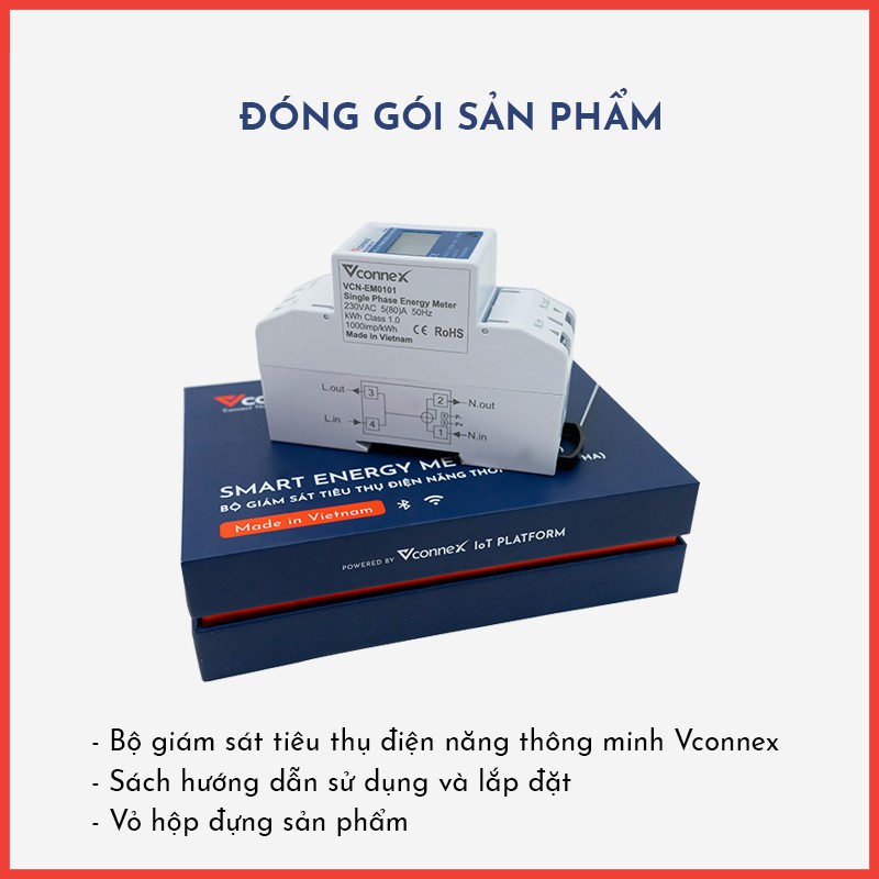 Công tơ điện tử thông minh wifi VCONNEX thiết bị giám sát điện năng tiêu thụ tính toán tiền điện theo dõi số điện từ xa qua điện thoại