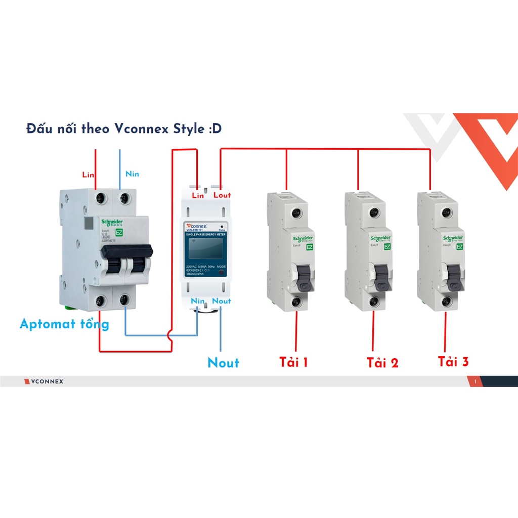 Công tơ điện tử thông minh wifi VCONNEX thiết bị giám sát điện năng tiêu thụ tính toán tiền điện theo dõi số điện từ xa qua điện thoại