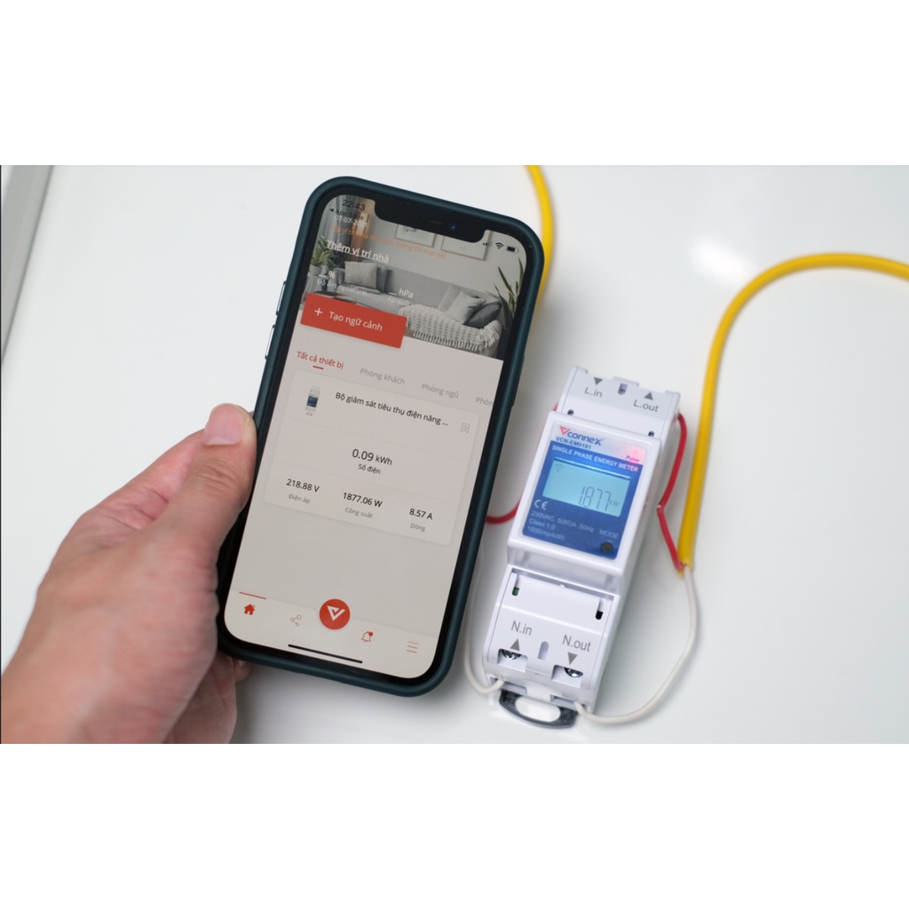 Công tơ điện tử thông minh wifi VCONNEX thiết bị giám sát điện năng tiêu thụ tính toán tiền điện theo dõi số điện từ xa qua điện thoại