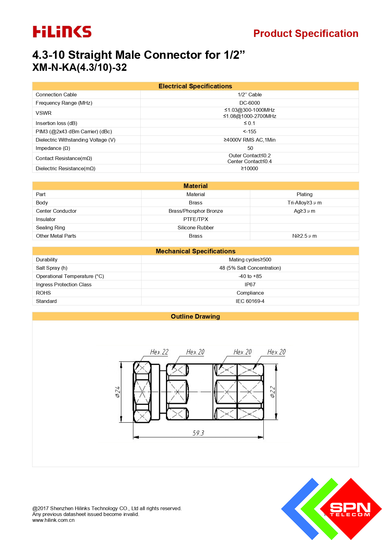 Đầu Nối Connector 4.3/10 Thẳng N-Male