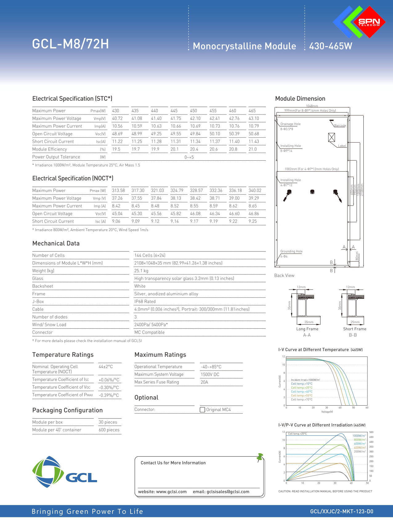 Pin GCL 440W 460W Mono Perc Half-Cell Chính Hãng