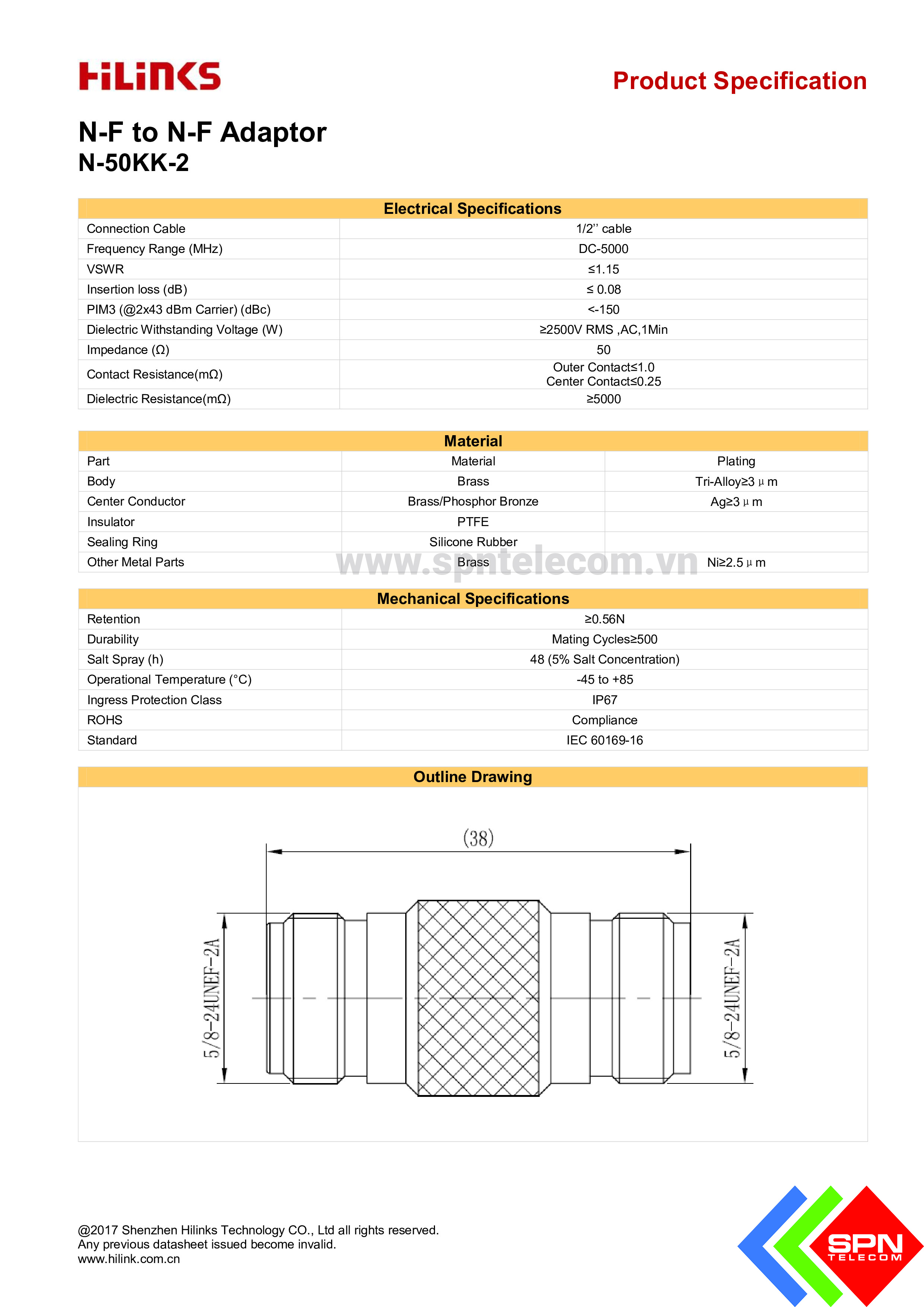 Đầu Nối Adaptor NF - NF loại thẳng