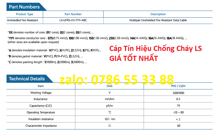 Cáp chống cháy LS giá tốt nhất chính hãng chống nhiễu chuyên dùng truyền tín hiệu báo cháy điều khiển các công trình điện nhẹ thầu thi công xây dựng