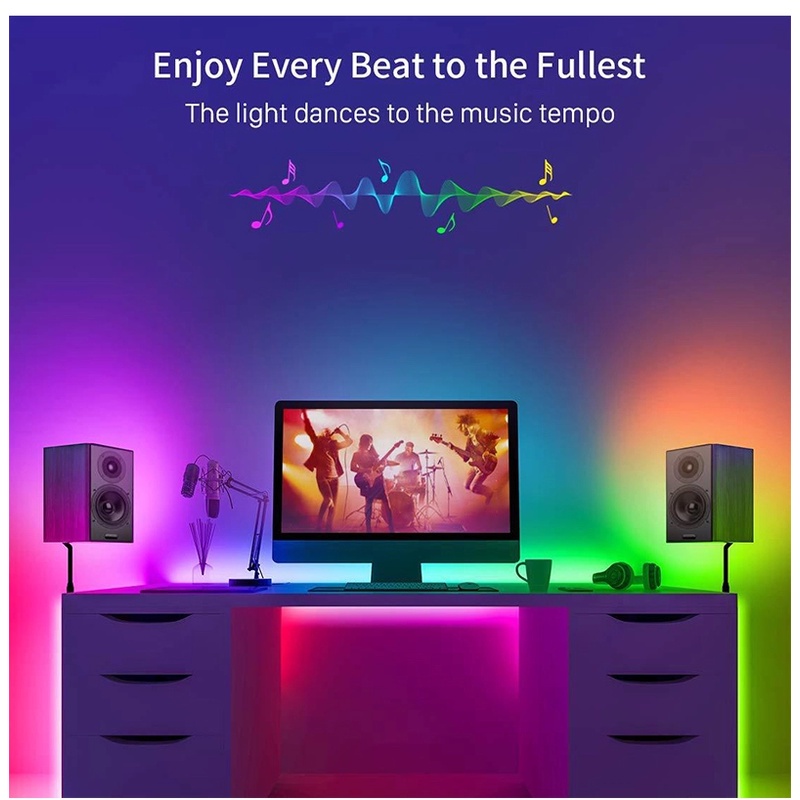 Dây Đèn Led Nháy Theo Nhạc Thông Minh TUYA Wifi Nhiều Màu Trang Trí Điều Khiển Bật Tắt Từ Xa Qua Điện Thoại
