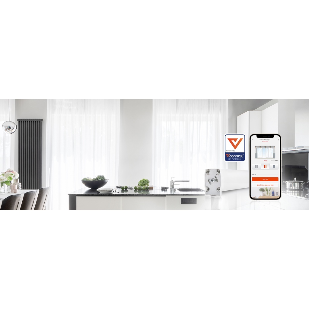 Động cơ rèm thông minh VCONNEX Wifi motor lực kéo 2N 55 kg theo dõi điều khiển đóng mở từ xa trên điện thoại