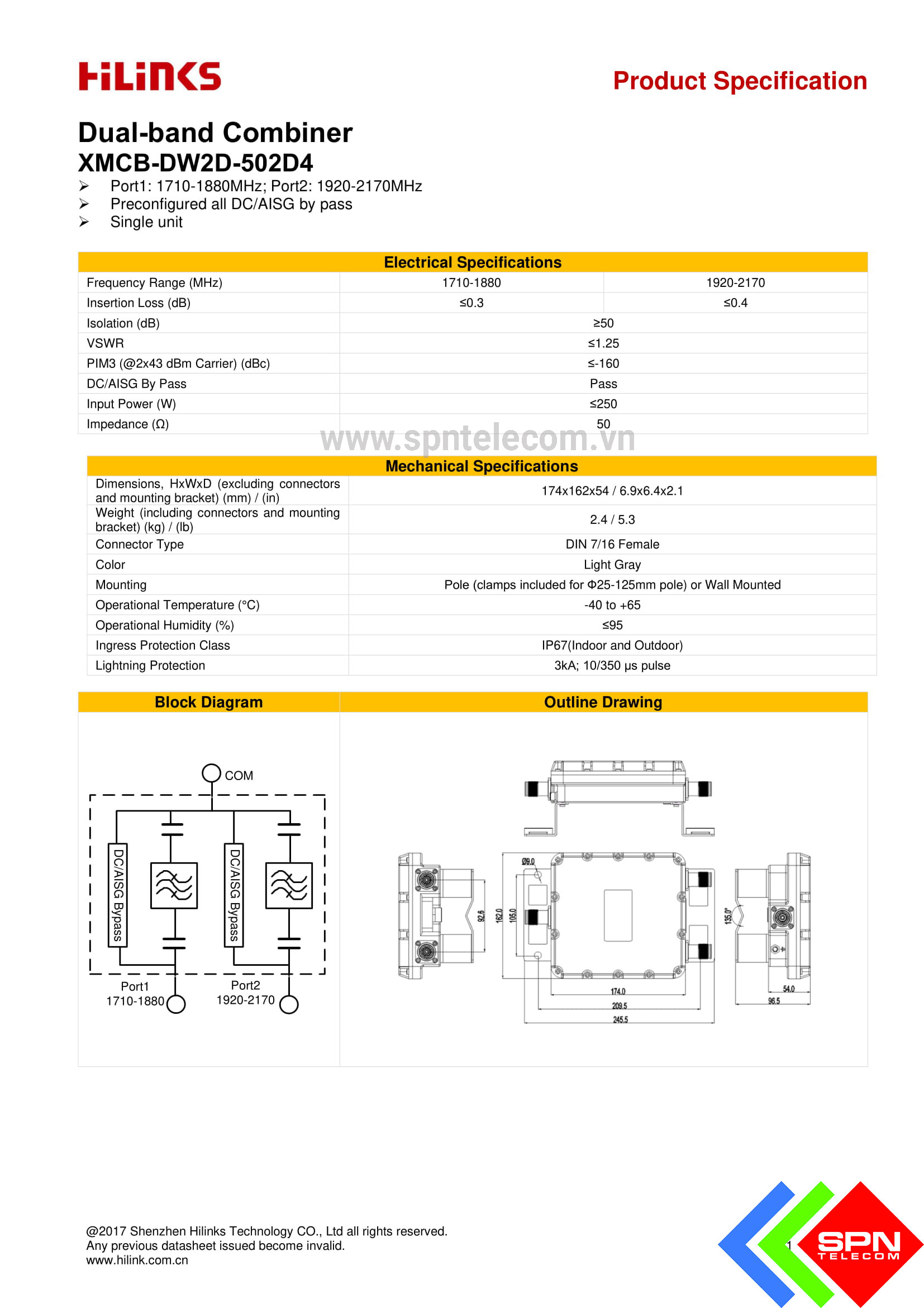 Dual Band Combiner 4 IN 2 OUT