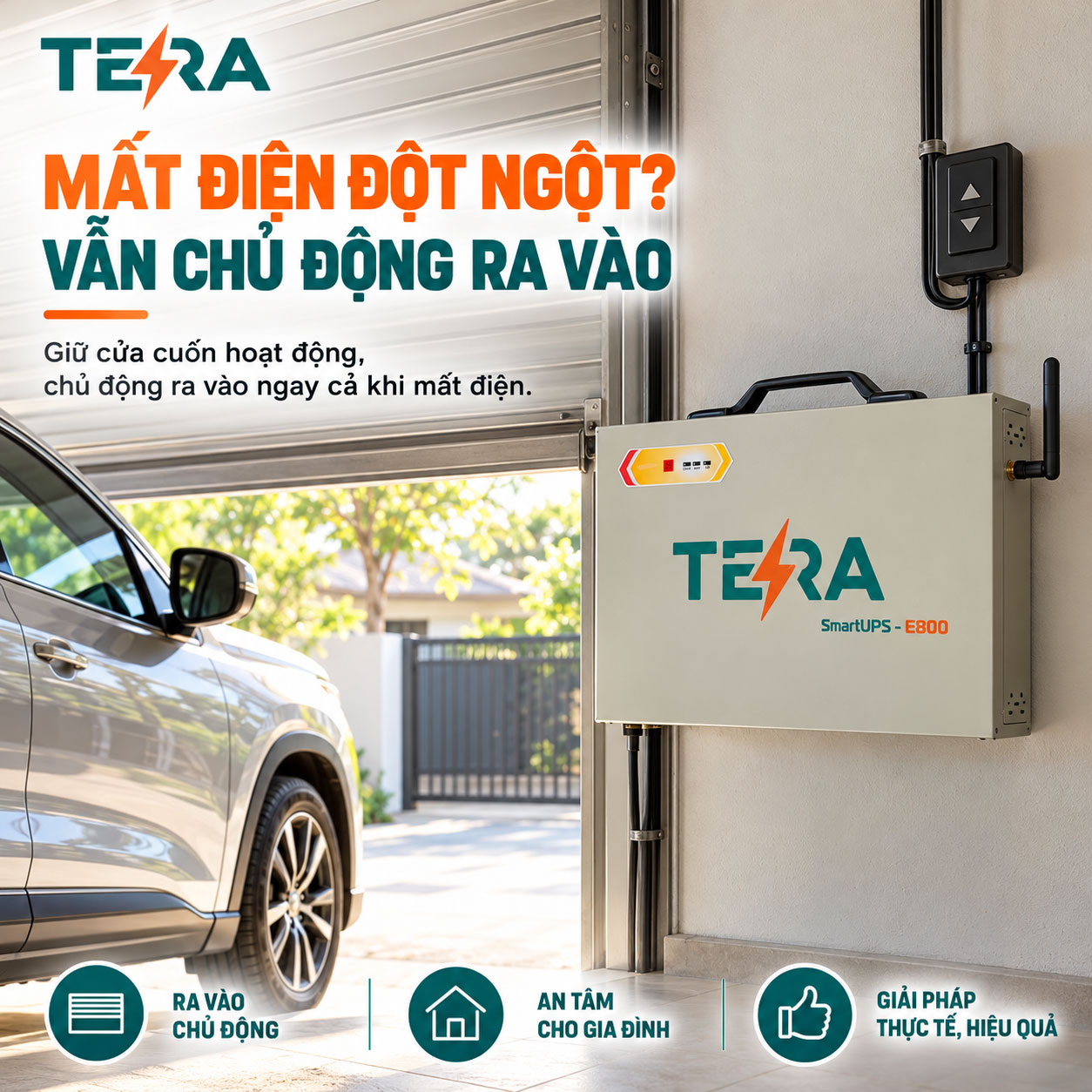 Bộ Lưu Điện TERA UPS E800 Cho Cửa Cuốn, Cổng Tự Động, Cổng Điện, Cổng Trượt, Cổng Mở Cánh