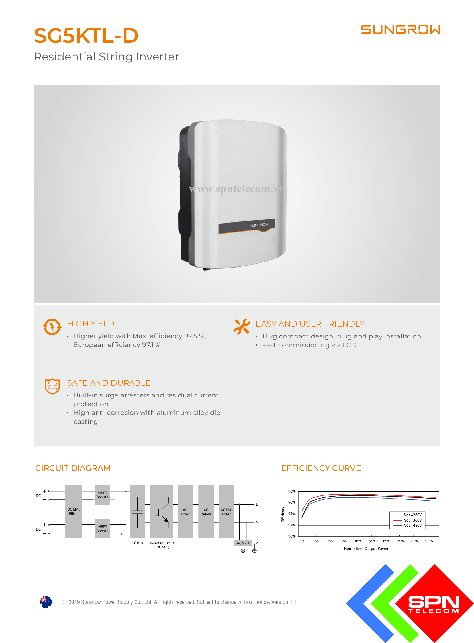 INVERTER HÒA LƯỚI ĐIỆN MẶT TRỜI SUNGROW SG5K-D 5KW CHÍNH HÃNG