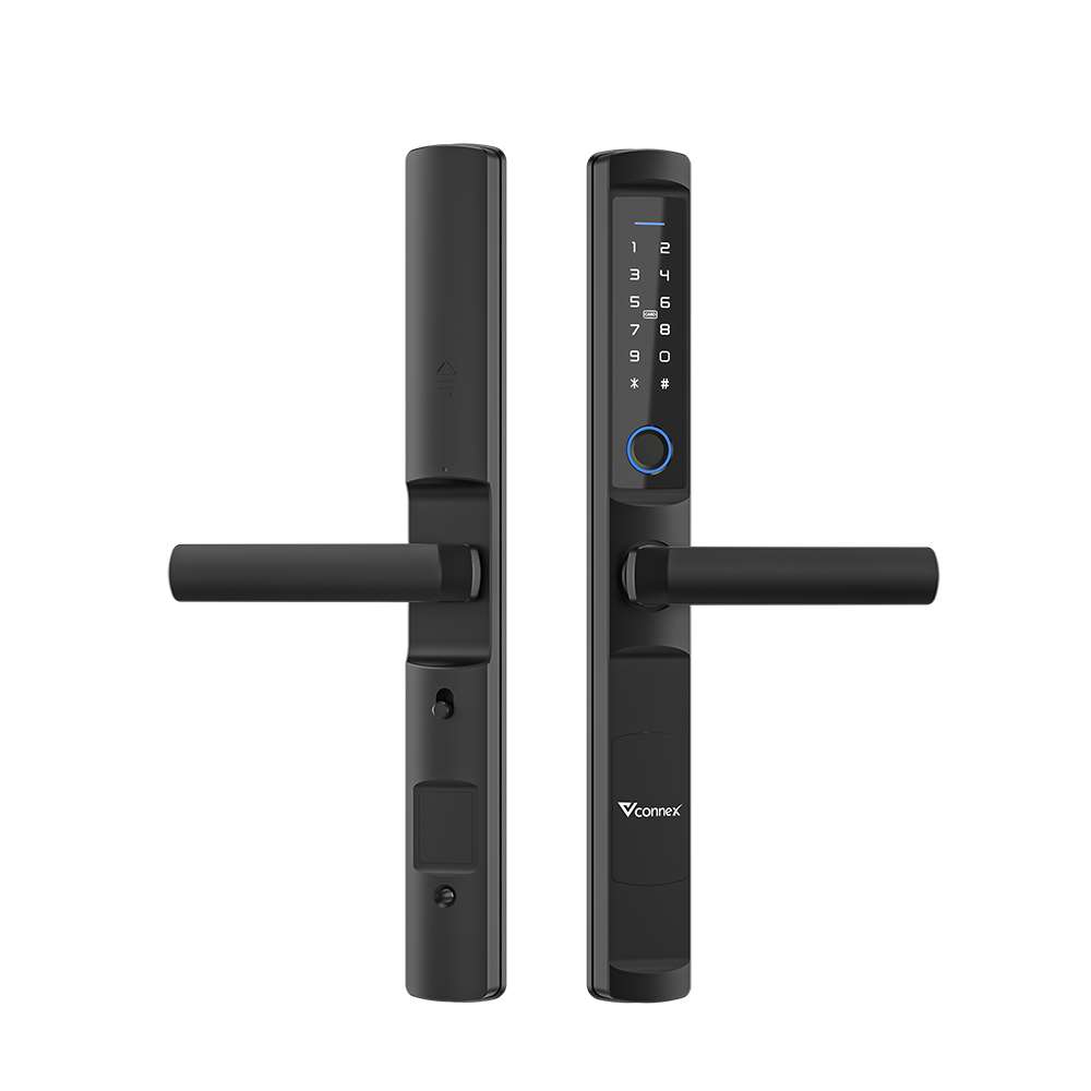 Khóa điện tử vân tay thẻ từ thông minh VCONNEX dành cho cửa nhôm có tiếng Việt điều khiển đóng mở theo dõi cảnh báo từ xa qua điện thoại