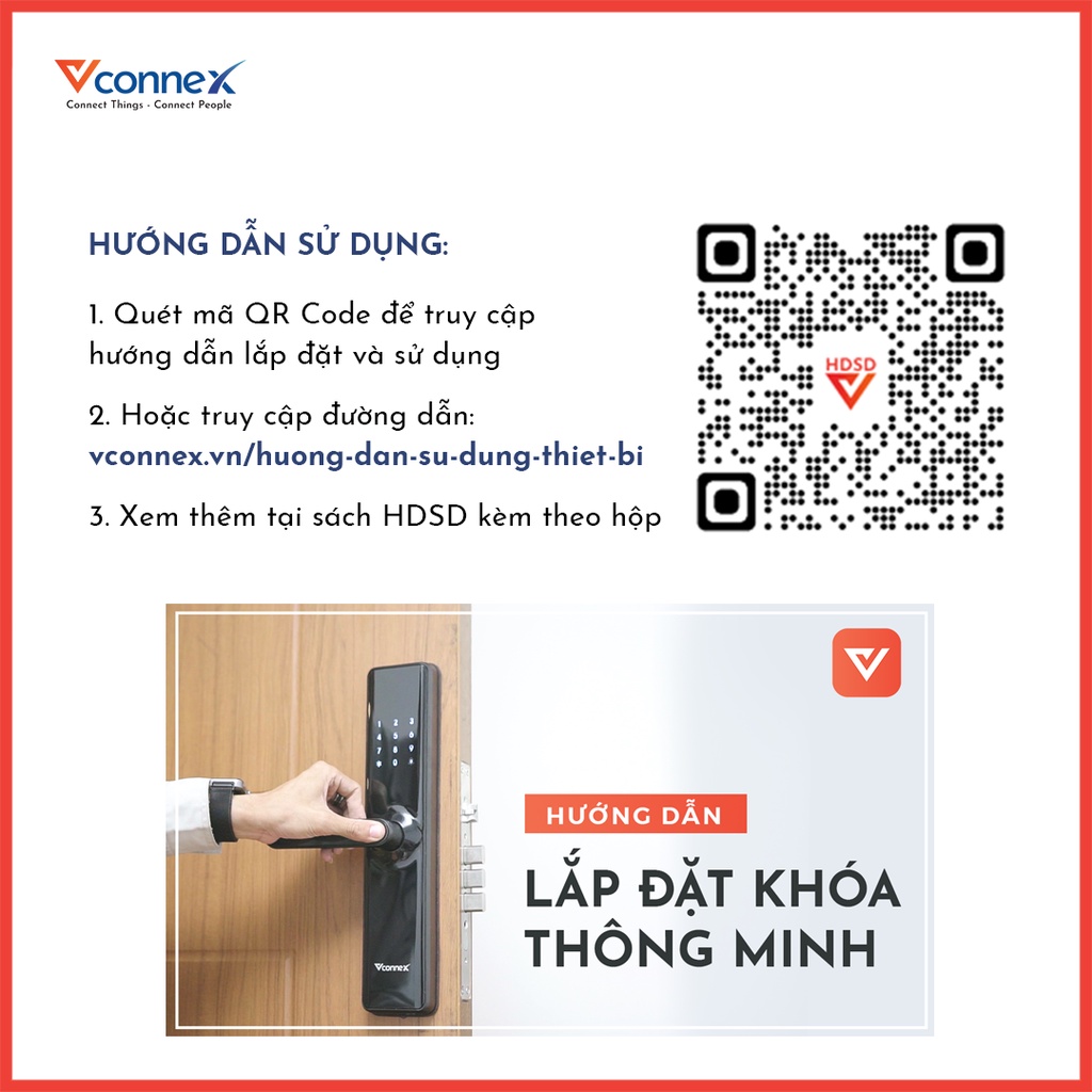 Khóa điện tử vân tay thông minh wifi VCONNEX dành cho cửa gỗ có tiếng Việt điều khiển đóng mở theo dõi cảnh báo từ xa qua điện thoại