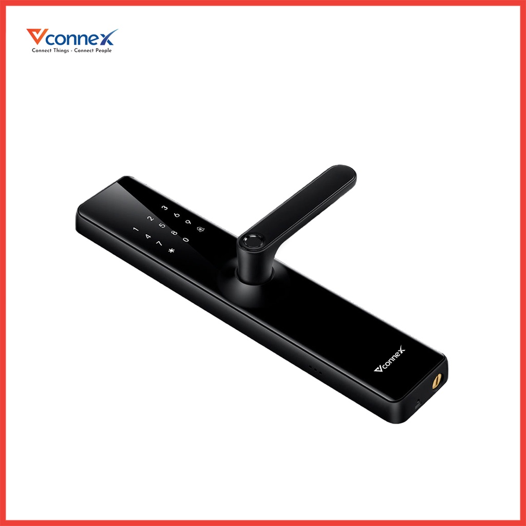 Khóa điện tử vân tay thông minh wifi VCONNEX dành cho cửa gỗ có tiếng Việt điều khiển đóng mở theo dõi cảnh báo từ xa qua điện thoại