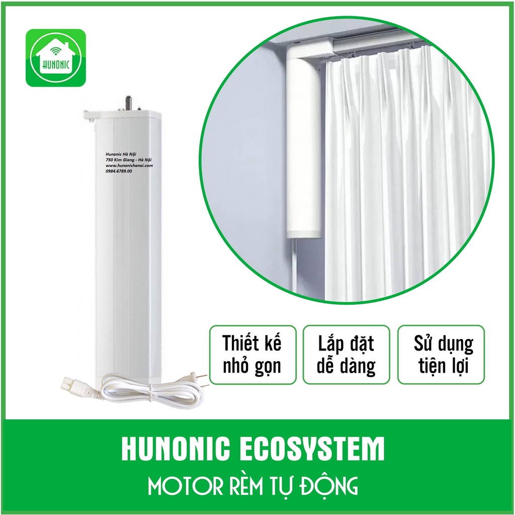Motor rèm tự động HUNONIC động cơ mô tơ điều khiển đóng mở từ xa qua điện thoại che nắng mưa lấy ánh sáng thông minh