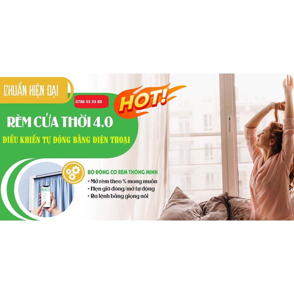 Motor rèm tự động HUNONIC động cơ mô tơ điều khiển đóng mở từ xa qua điện thoại che nắng mưa lấy ánh sáng thông minh