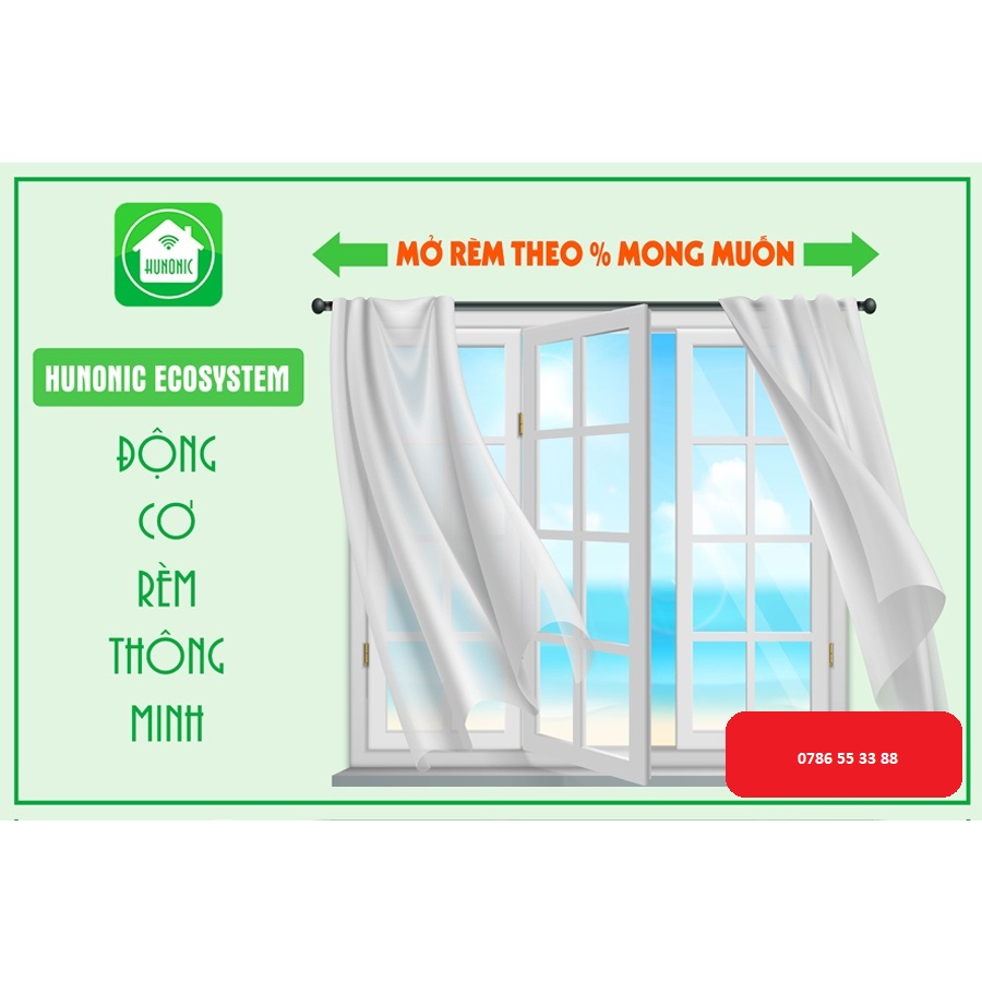 Motor rèm tự động HUNONIC động cơ mô tơ điều khiển đóng mở từ xa qua điện thoại che nắng mưa lấy ánh sáng thông minh