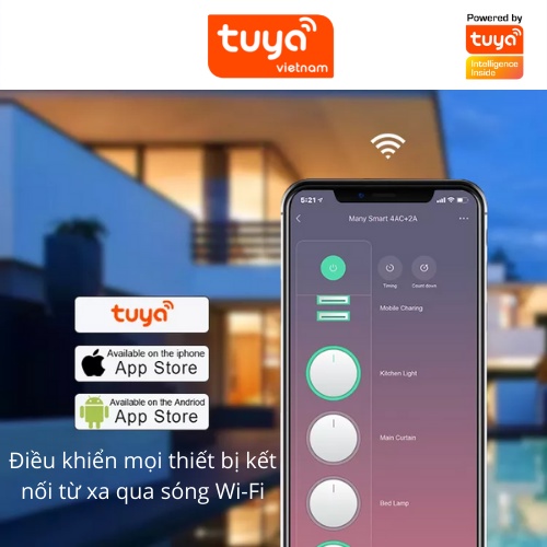 Ổ Cắm Dài Thông Minh Wifi TUYA 4 Chấu 2 cổng USB theo dõi điều khiển bật tắt từ xa qua điện thoại