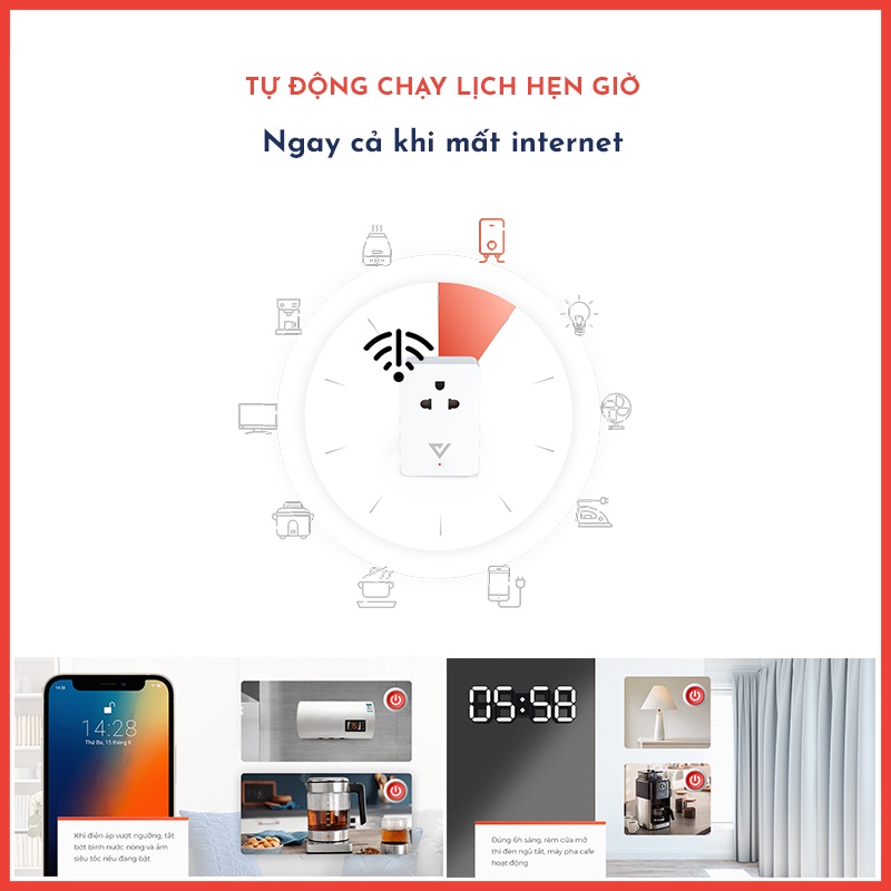 Ổ cắm điện thông minh wifi chống giật Vconnex phát hiện hở điện mất an toàn tự động ngắt cảnh báo bật tắt thiết bị từ xa qua điện thoại