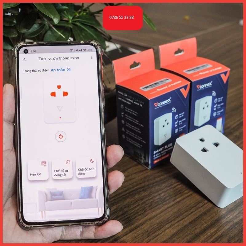 Ổ cắm điện thông minh wifi chống giật Vconnex phát hiện hở điện mất an toàn tự động ngắt cảnh báo bật tắt thiết bị từ xa qua điện thoại