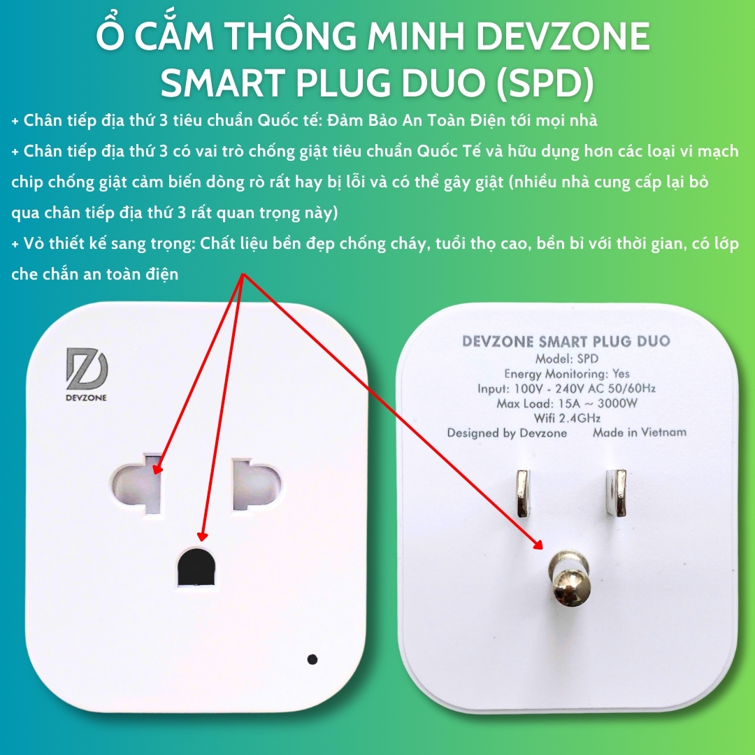 Ổ cắm thông minh wifi DEVZONE SPD bật tắt thiết bị từ xa qua điện thoại bản Full có đo điện năng