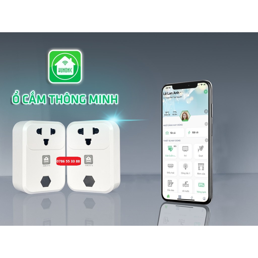 Ổ cắm thông minh wifi HUNONIC SK 01 bật tắt hẹn giờ từ xa qua điện thoại chính hãng