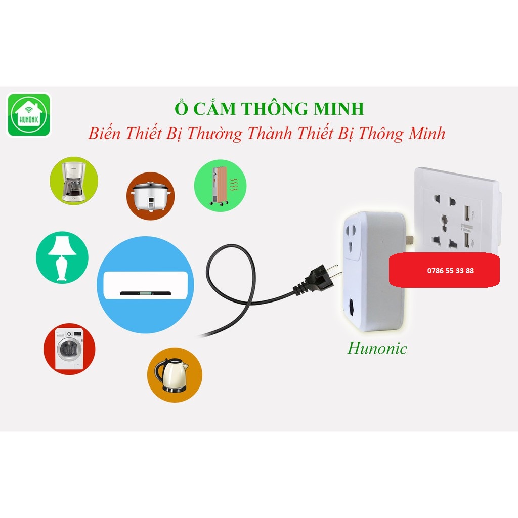 Ổ cắm thông minh wifi HUNONIC SK 01 bật tắt hẹn giờ từ xa qua điện thoại chính hãng