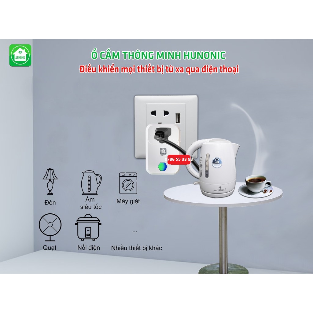 Ổ cắm thông minh wifi HUNONIC SK 01 bật tắt hẹn giờ từ xa qua điện thoại chính hãng