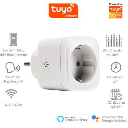 Ổ Cắm Thông Minh Wifi TUYA 16A Đo Điện Năng Tiêu Thụ Hẹn Giờ Điều Khiển Bật Tắt Từ Xa Qua Điện Thoại