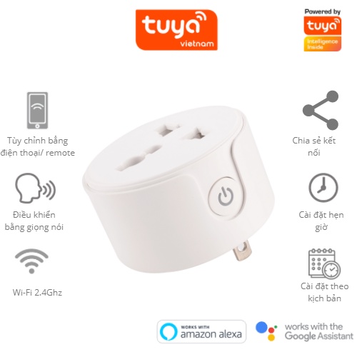 Ổ Cắm Thông Minh Wifi TUYA 16A Đo Điện Năng Tiêu Thụ Hẹn Giờ Điều Khiển Bật Tắt Từ Xa Qua Điện Thoại