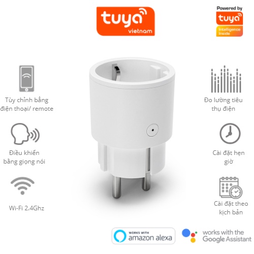 Ổ Cắm Thông Minh Wifi TUYA 16A Đo Điện Năng Tiêu Thụ Hẹn Giờ Điều Khiển Bật Tắt Từ Xa Qua Điện Thoại