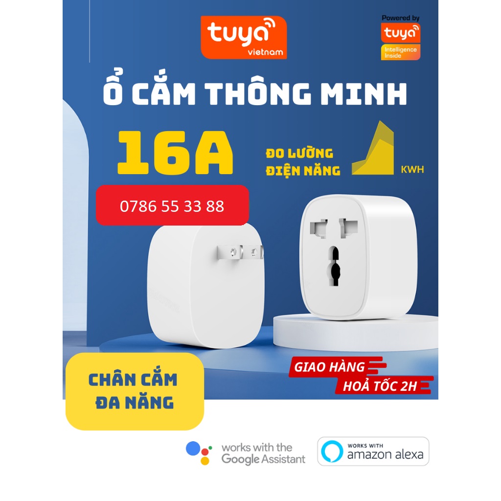 Ổ Cắm Thông Minh Wifi TUYA 16A Đo Điện Năng Tiêu Thụ Hẹn Giờ Điều Khiển Bật Tắt Từ Xa Qua Điện Thoại