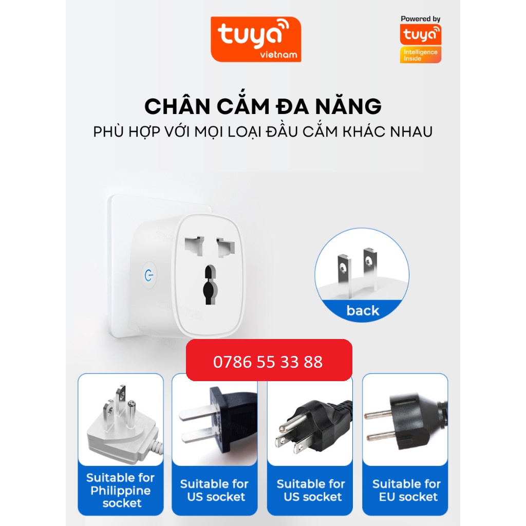 Ổ Cắm Thông Minh Wifi TUYA 16A Đo Điện Năng Tiêu Thụ Hẹn Giờ Điều Khiển Bật Tắt Từ Xa Qua Điện Thoại