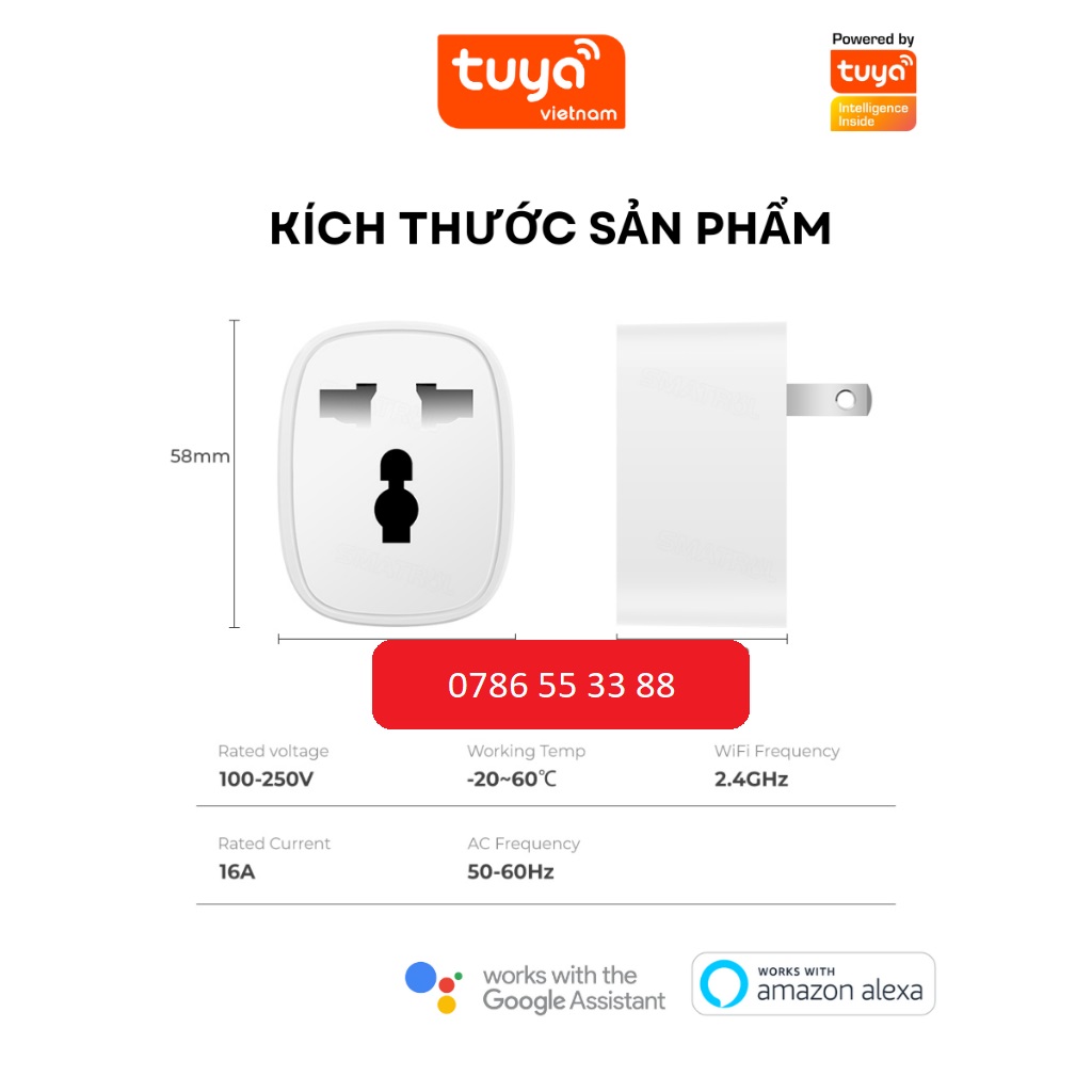 Ổ Cắm Thông Minh Wifi TUYA 16A Đo Điện Năng Tiêu Thụ Hẹn Giờ Điều Khiển Bật Tắt Từ Xa Qua Điện Thoại