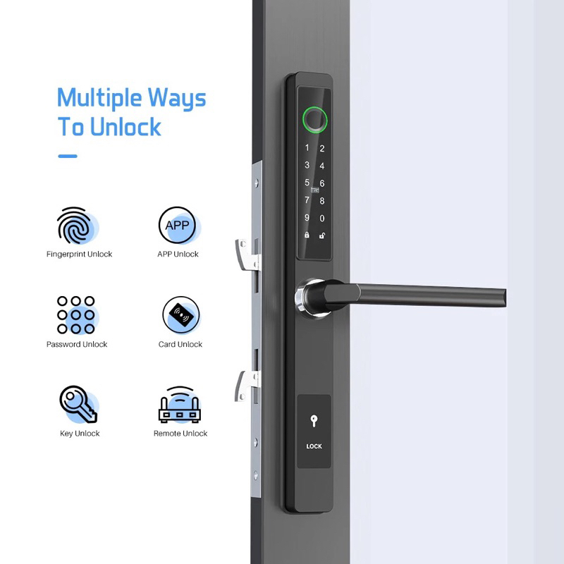 Ổ khóa vân tay thông minh TUYA Wifi E 202 cửa gỗ thép composit nhôm xingfa theo dõi đóng mở từ xa qua điện thoại