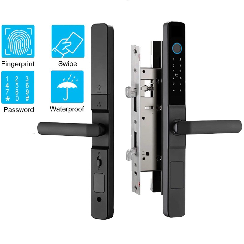 Ổ khóa vân tay thông minh TUYA Wifi E 202 cửa gỗ thép composit nhôm xingfa theo dõi đóng mở từ xa qua điện thoại